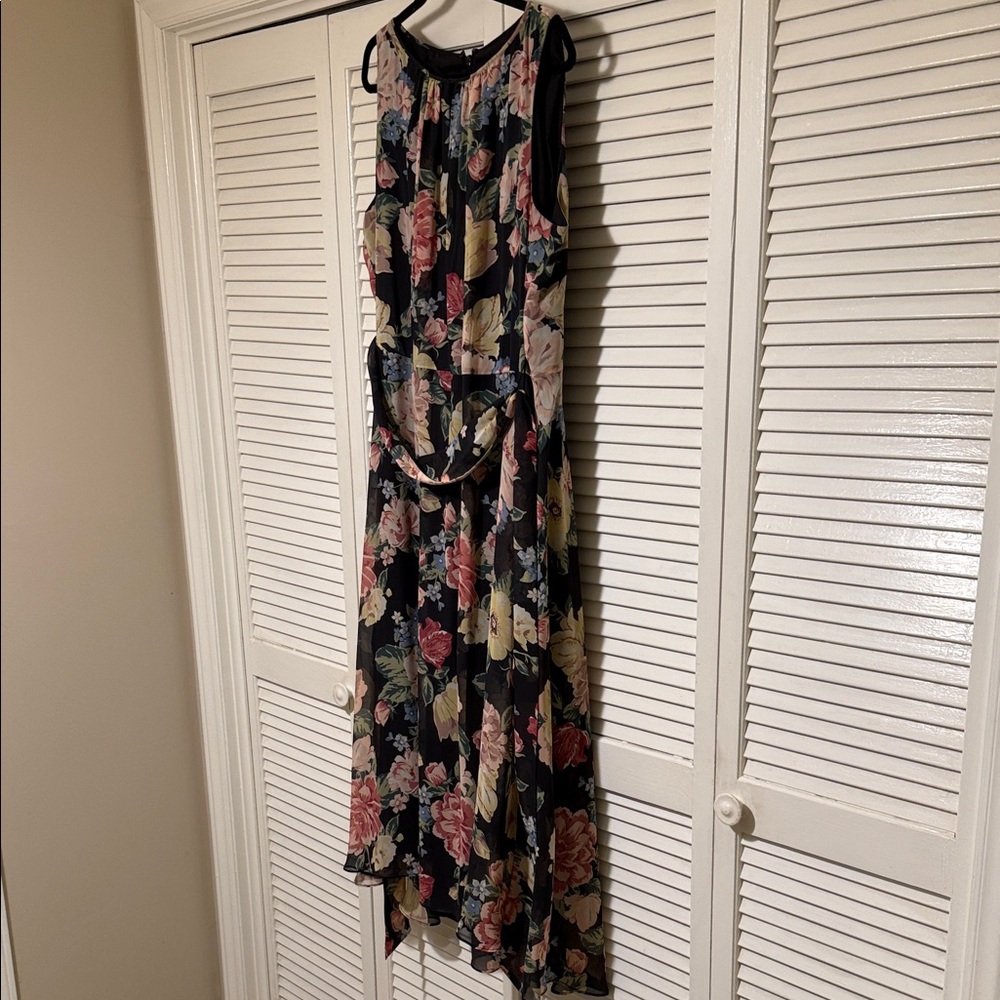 Tahari Black Floral High Low Dress